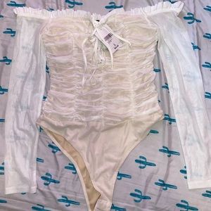 Forever 21 mesh long sleeve off shoulder bodysuit